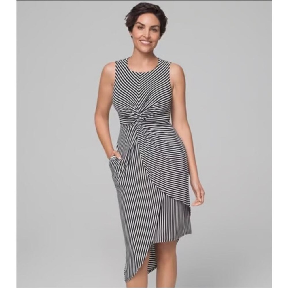 Soma Striped Asymmetrical Twist waist Sleeveless Midi Dress Women’s S